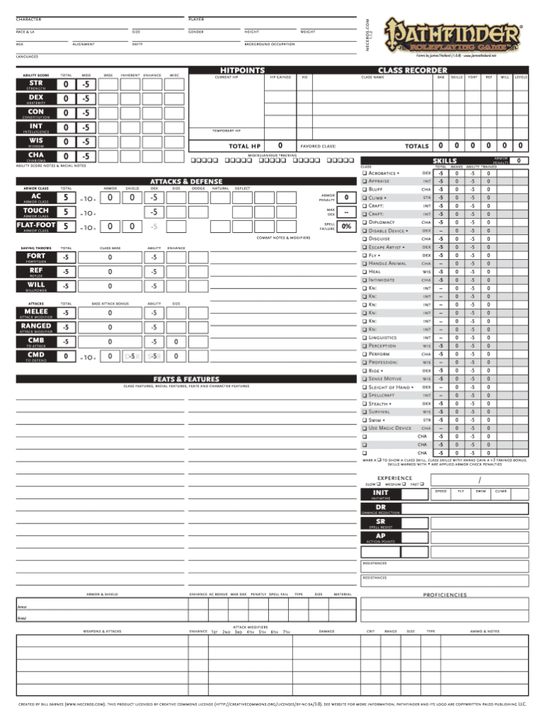 Fillable PDF Pathfinder Character Sheet Fillable Form 2023