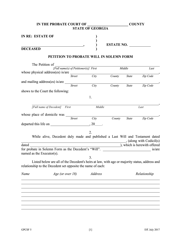 Fillable Probate Forms State Of Georgia
