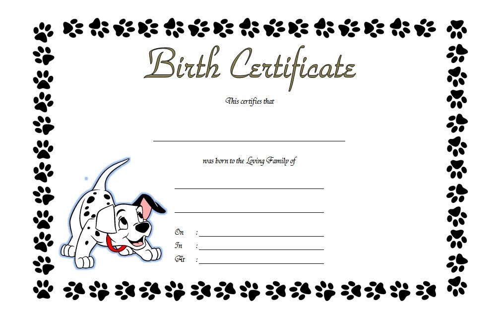 Fillable Puppy Birth Certificate Template