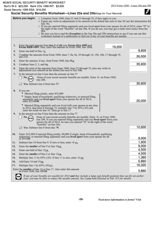 Social Security Benefits Worksheet Lines 6a And 6b 2022