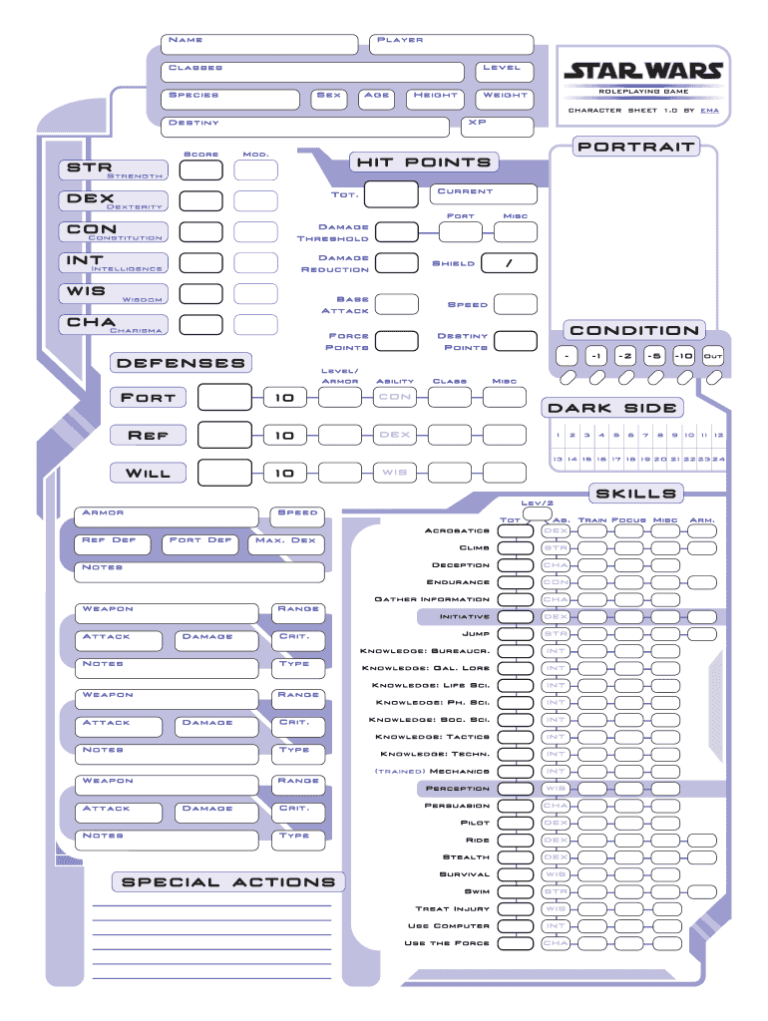 Fillable Star Wars Character Sheet Fillable Form 2024