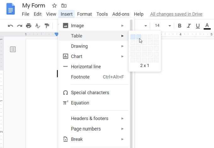 Fillable Table In Google Forms
