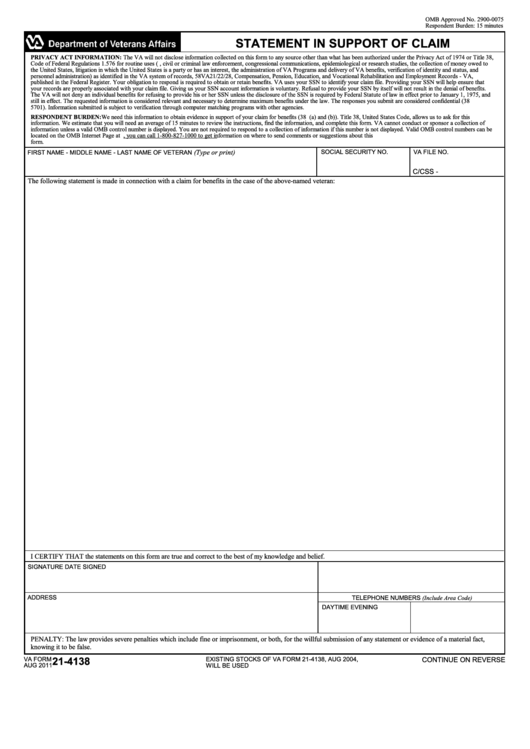 Fillable Va Form 21 4138 - Fillable Form 2023