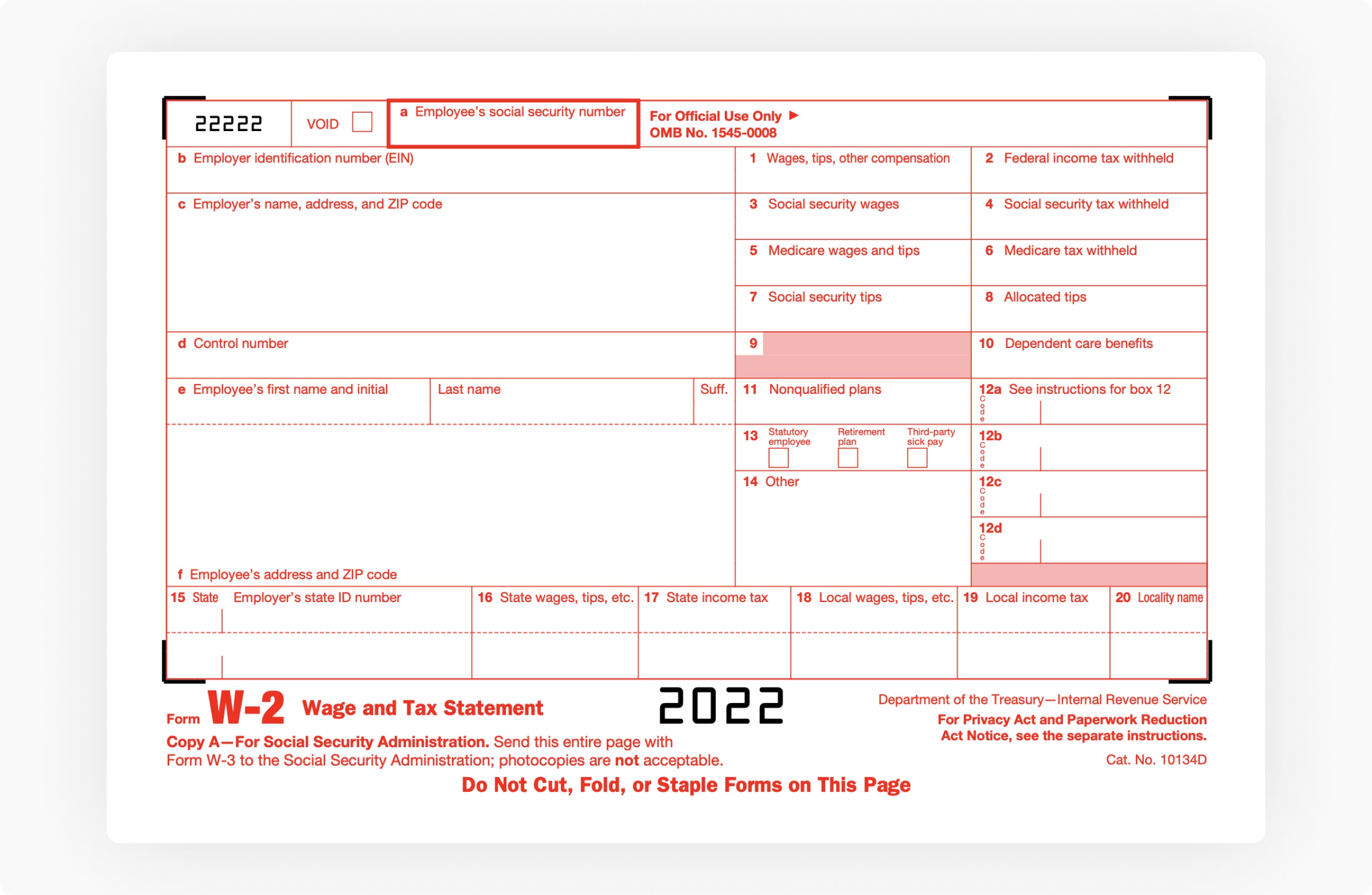 2022 Irs W 2 Fillable Form