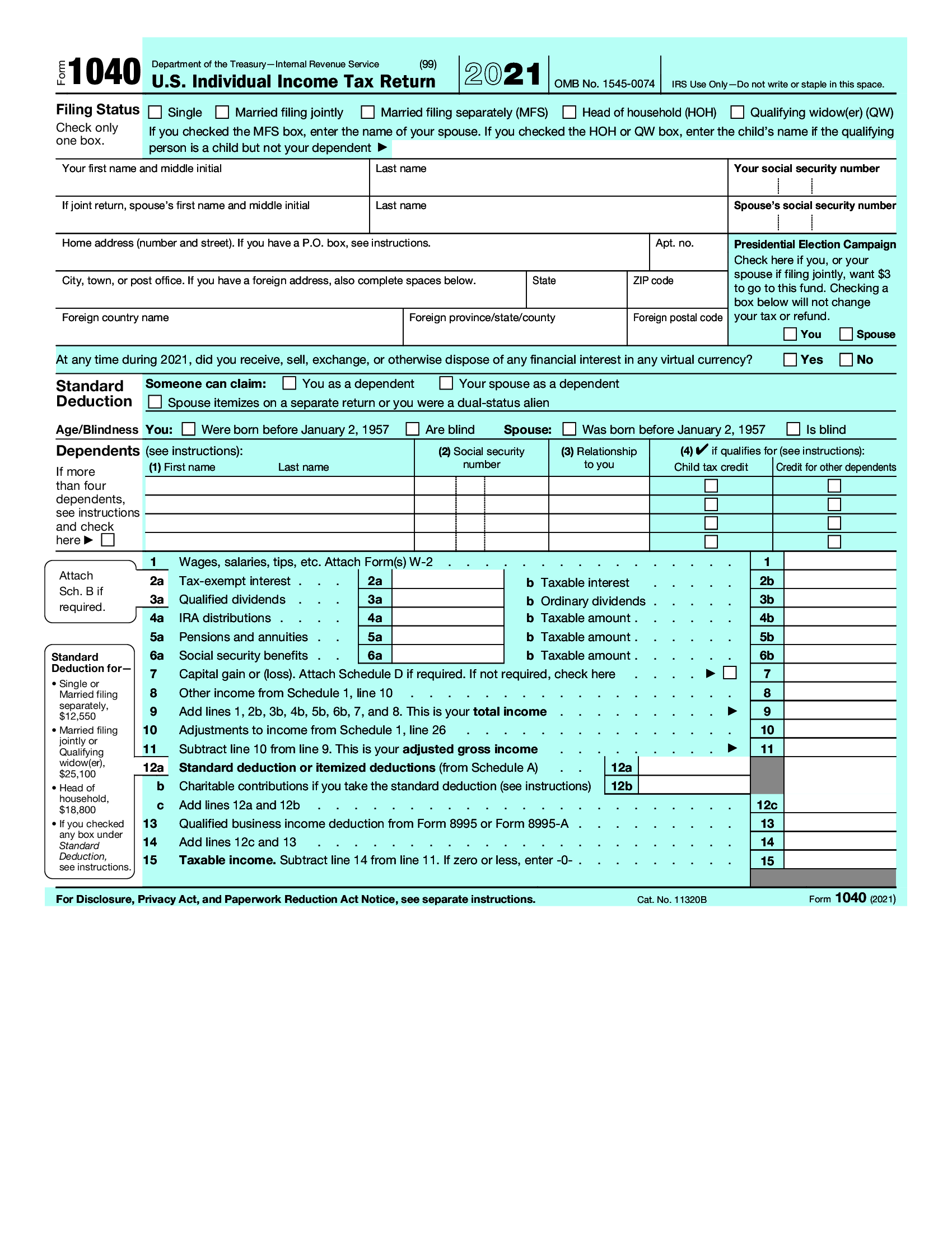 2022 Tax Forms 1040 Printable Fillable Fillable Form 2024
