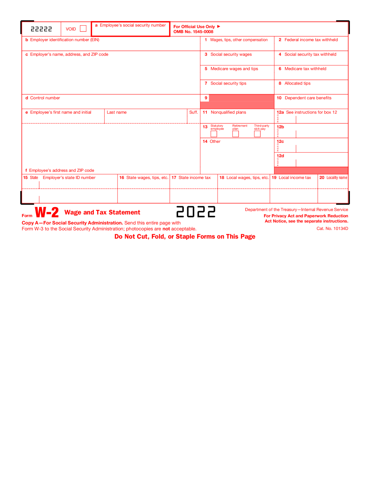2022 W2 Fillable Fillable Form 2024