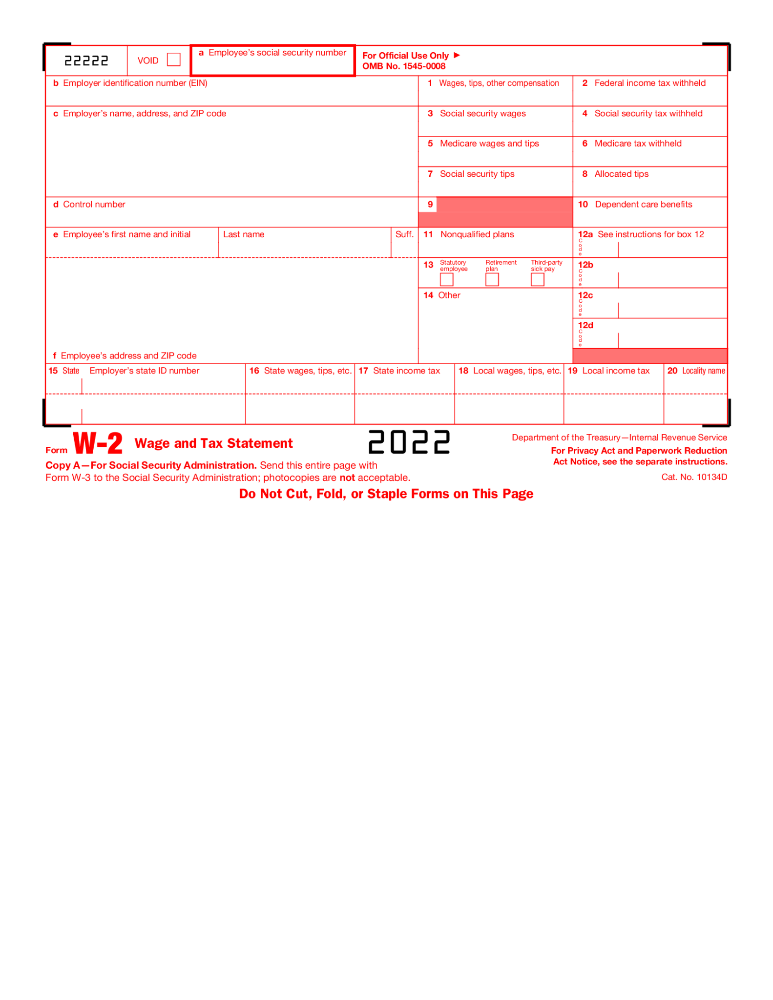 2022 W2 Fillable Fillable Form 2023