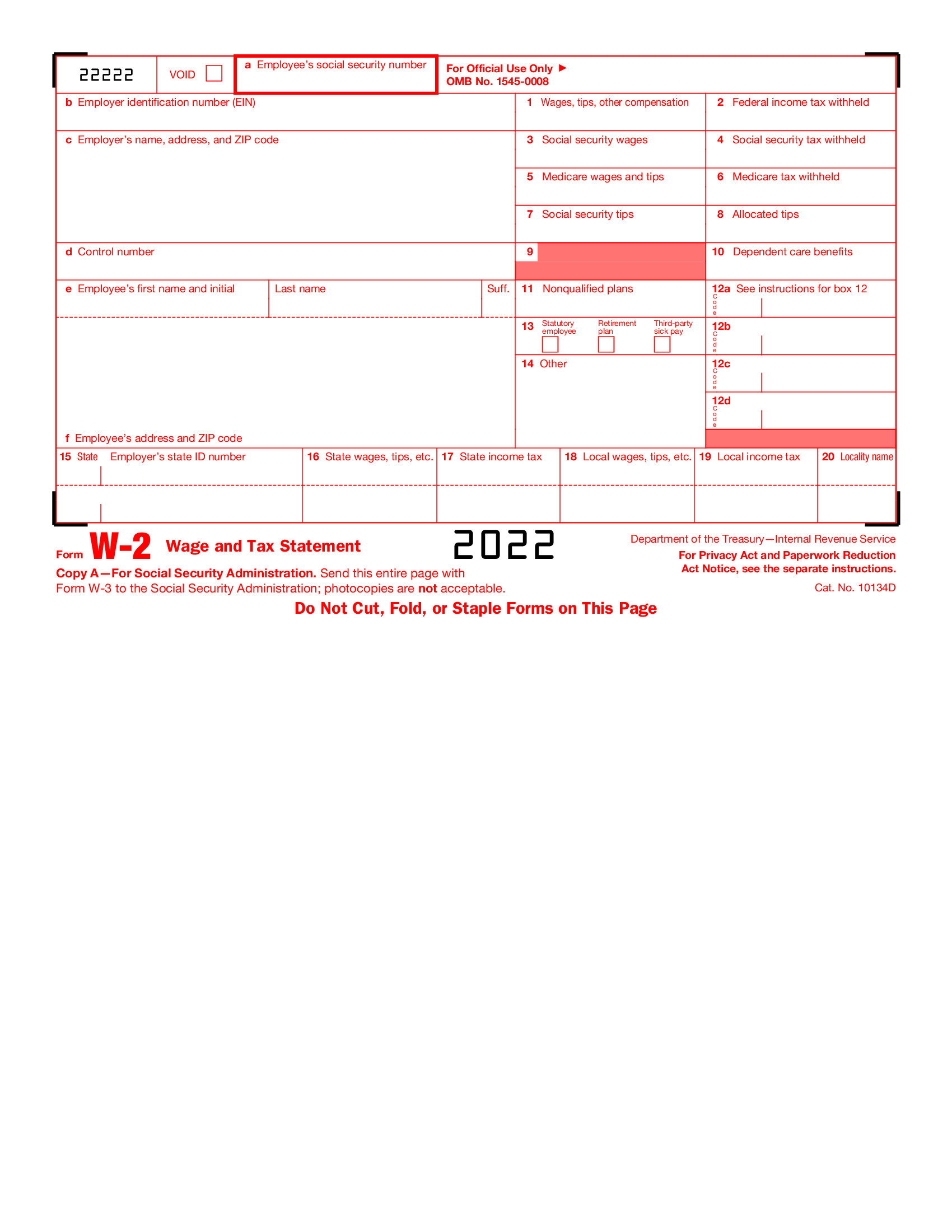 2022 W 2 Forms Fillable