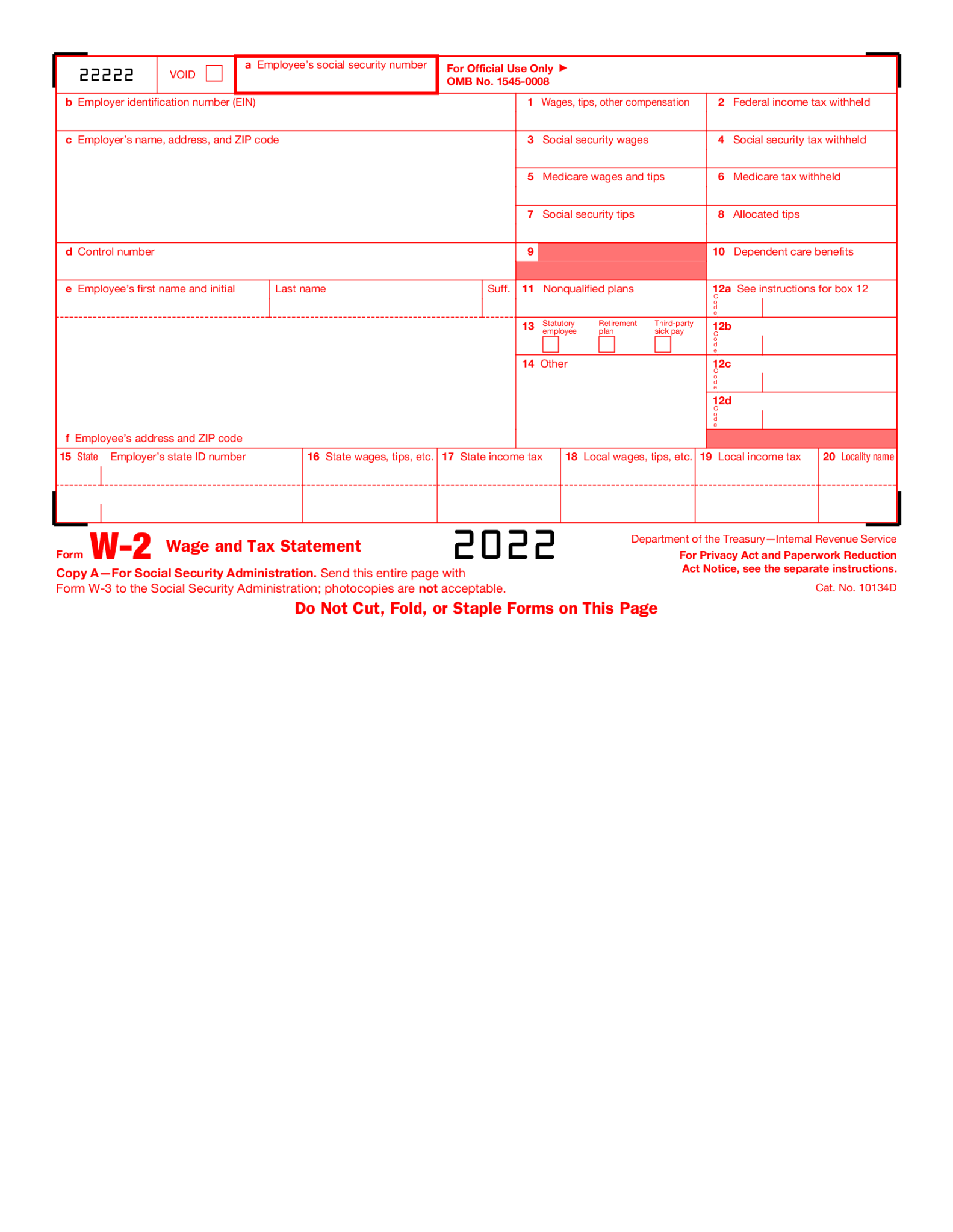 2022 W2 Free Fillable & Printable W 2 Form Fillable Form 2025