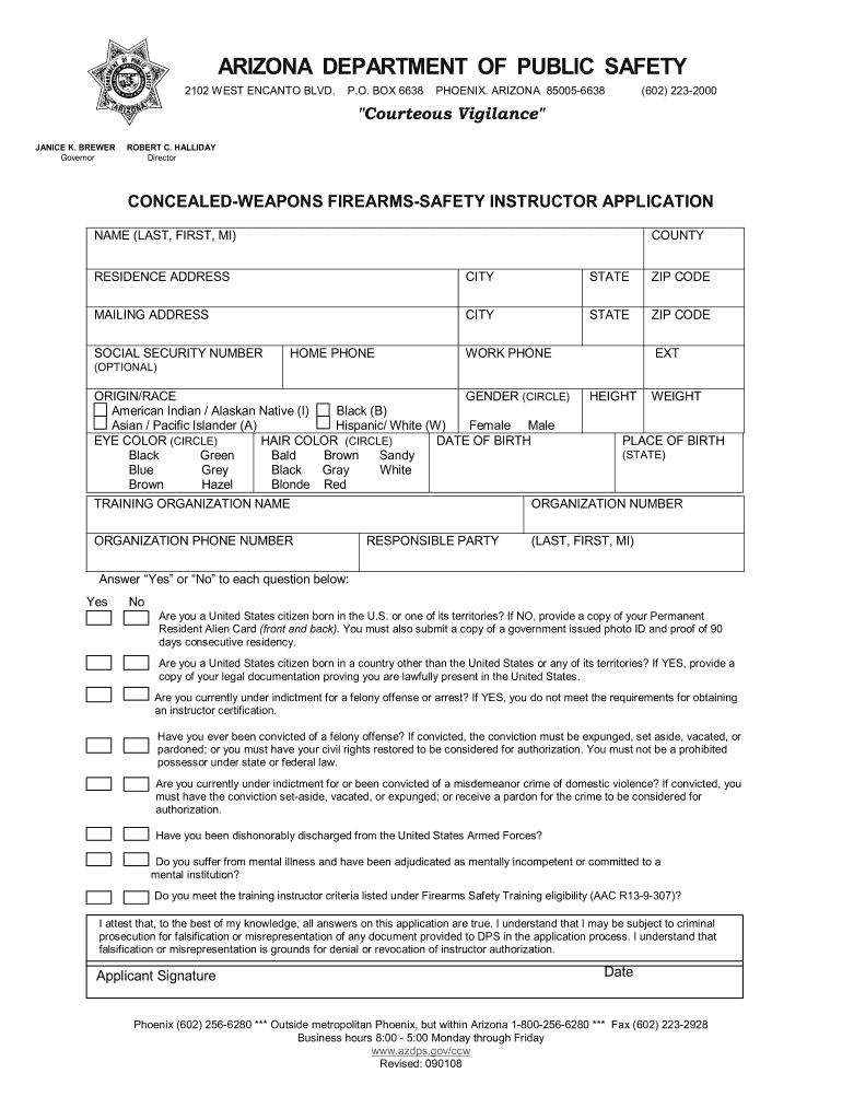 Arizona Concealed Carry Application Form Fillable