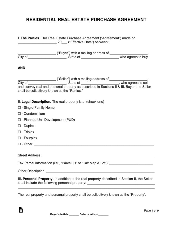 Basic Real Estate Purchase Agreement Fillable