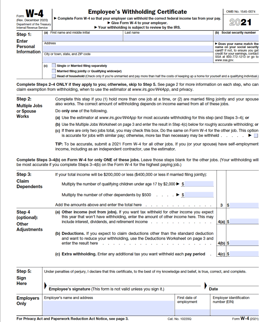Blank W 4 Form 2022 Fillable Printable Fillable Form 2024 1764