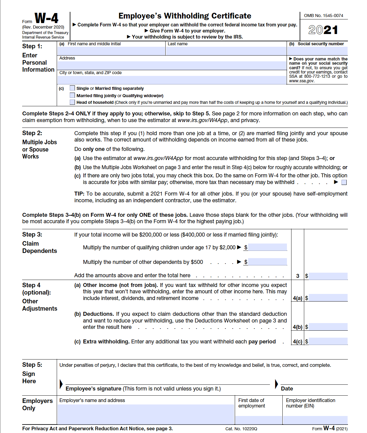 Blank W 4 Form 2022 Fillable Printable