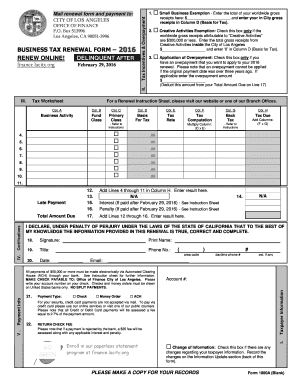 City Of Los Angels BUSiness Tax Application Fillable
