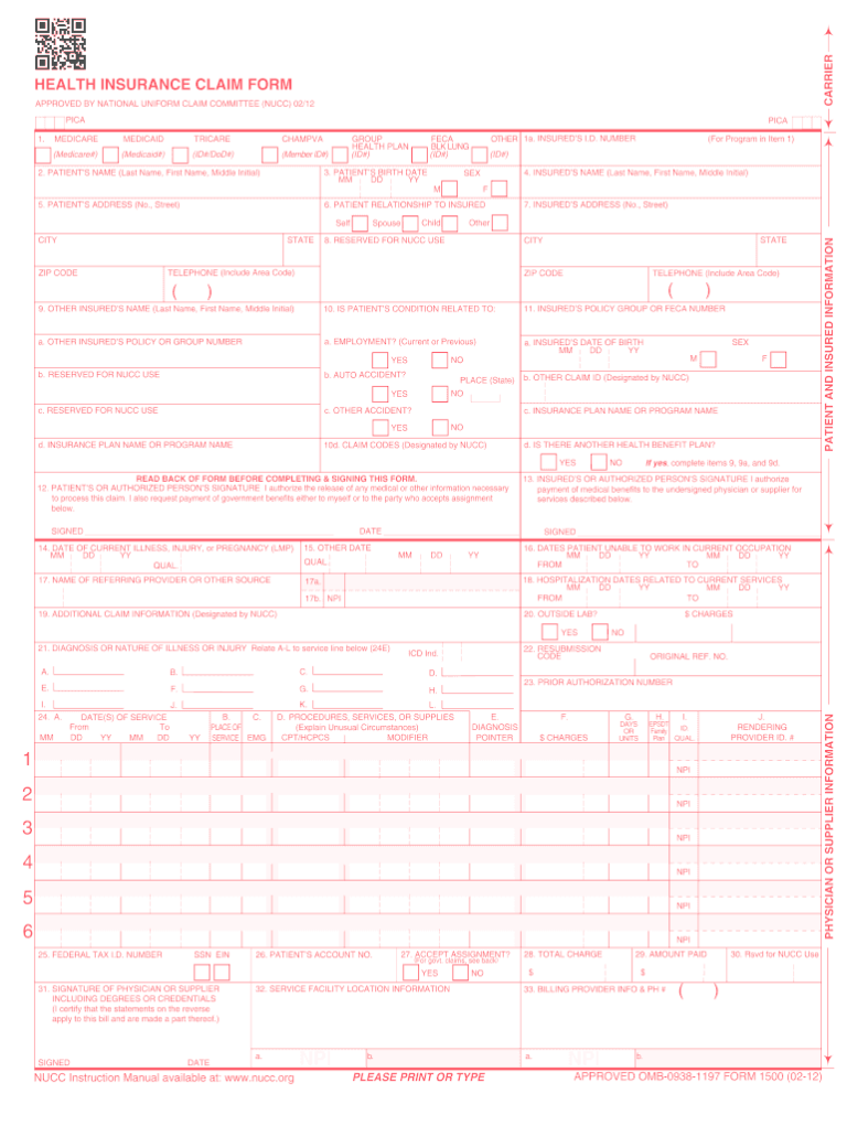 Cms 1500 Claim Form PDF Fillable - Fillable Form 2024