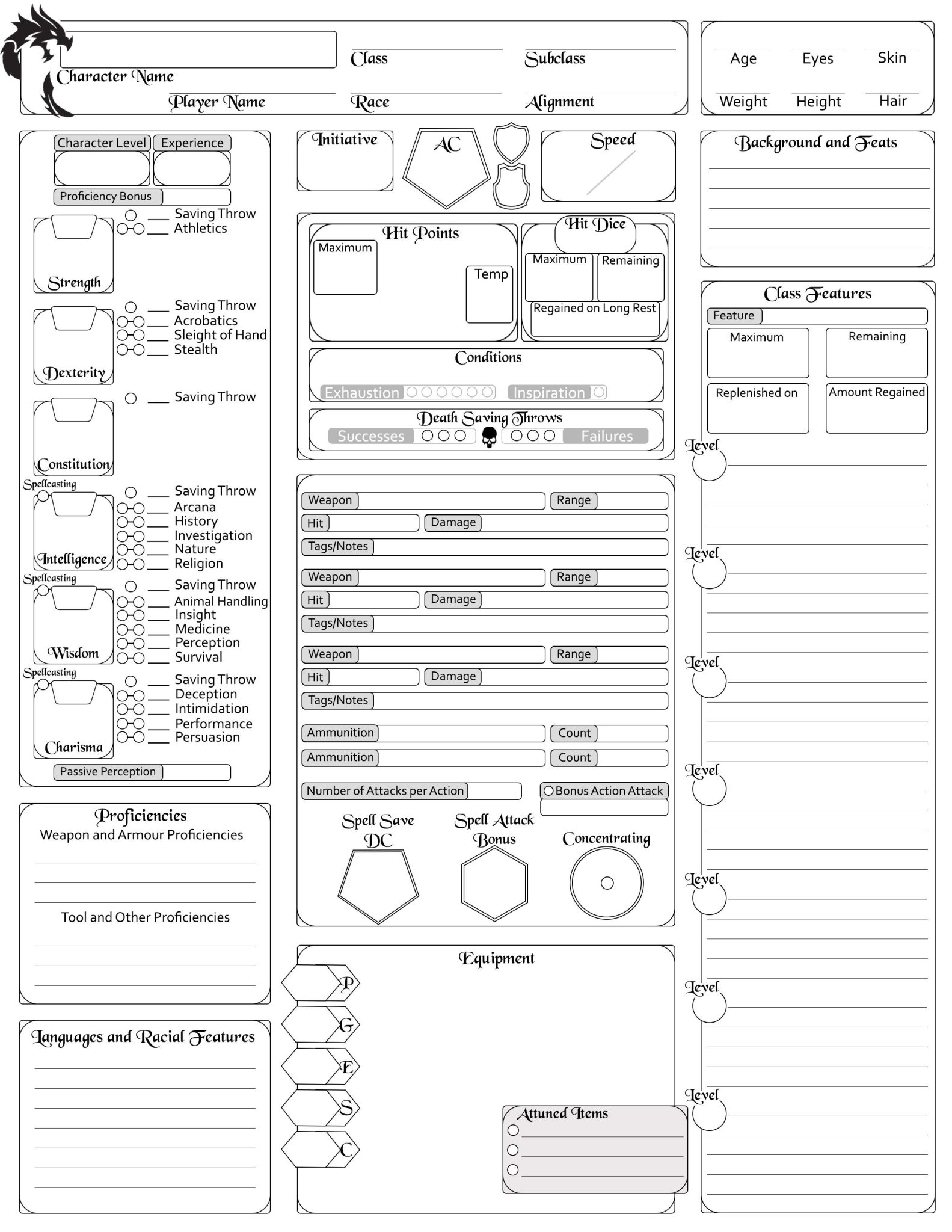 D&d Fillable Charcter Sheet 5th Edition - Fillable Form 2023
