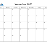 Download Free Printable Fillable Calendar Nov 2022