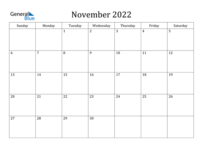 Download Free Printable Fillable Calendar Nov 2022