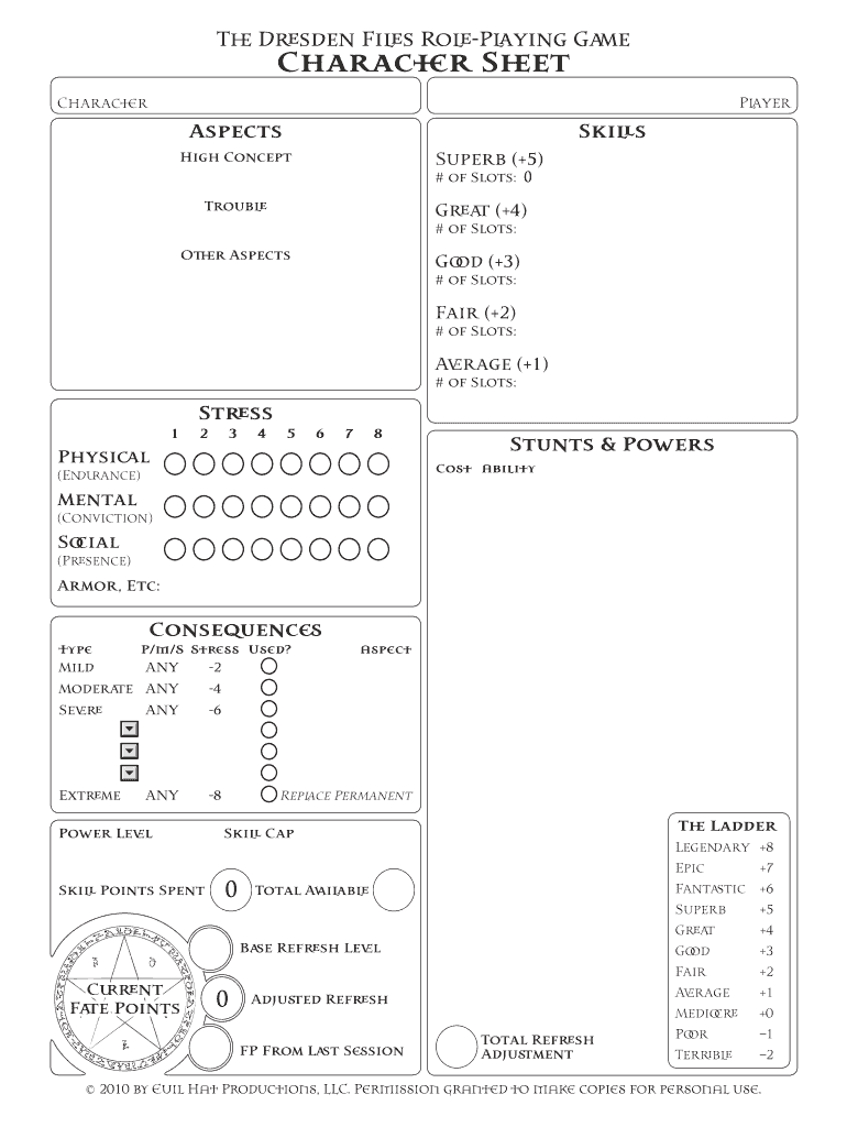 Dresden Files Accelerated Character Sheet Fillable