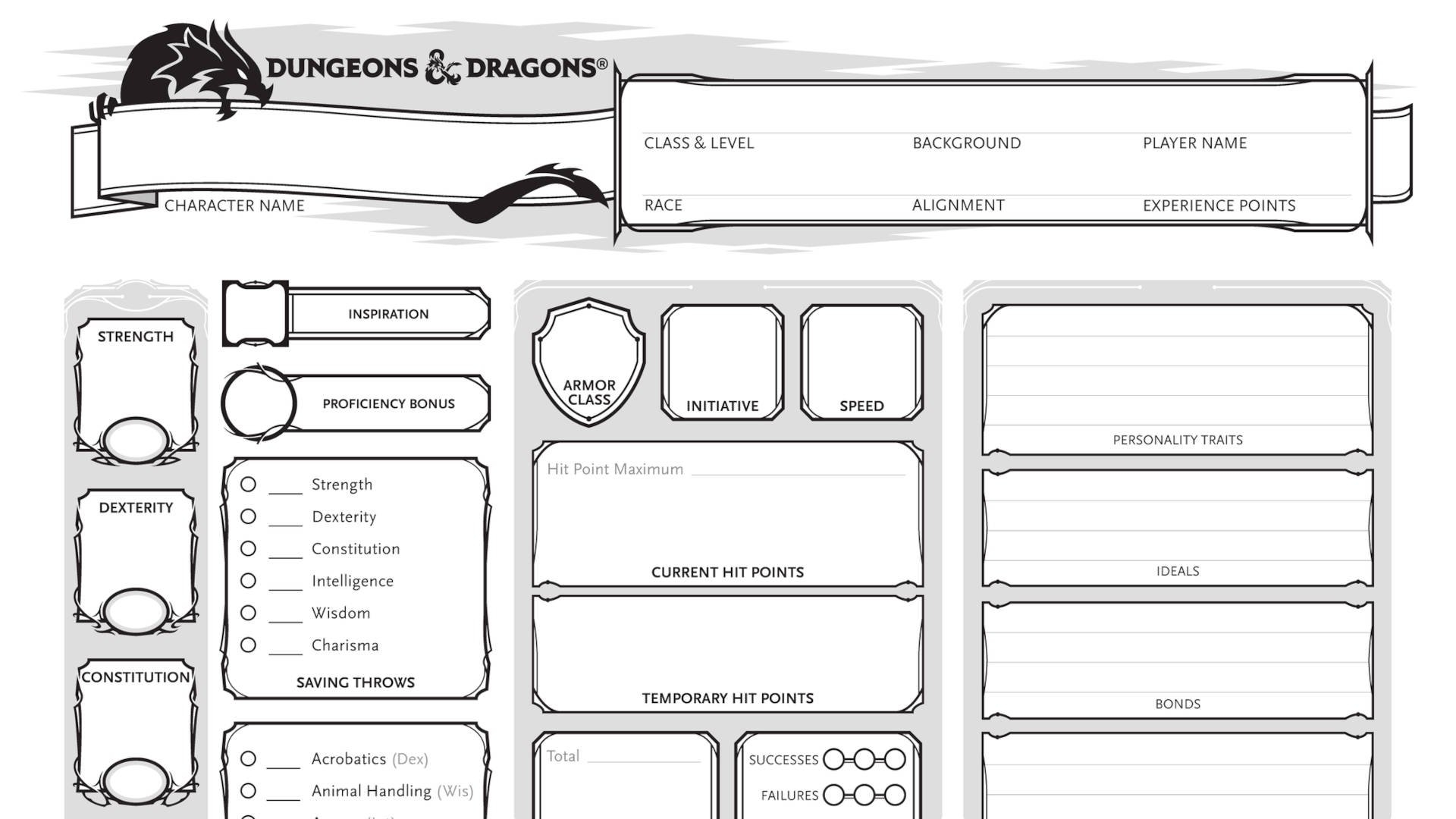 Dungeons And Dragons Fillable Character Sheets 5e