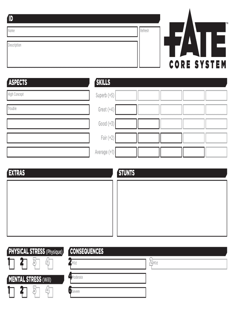 Fate Core Character Sheet Form Fillable