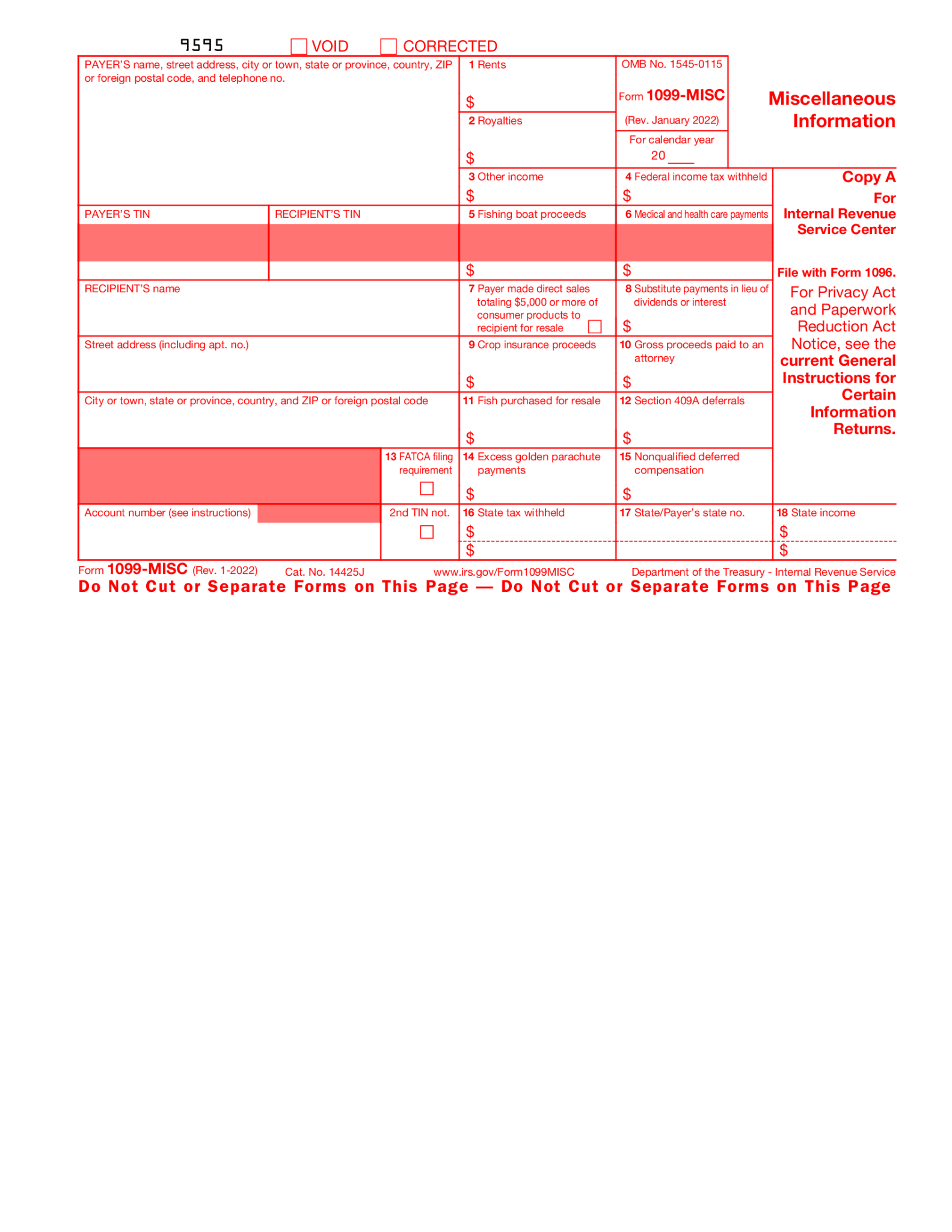 Fillable 2022 1099 Misc Form Fillable Form 2023