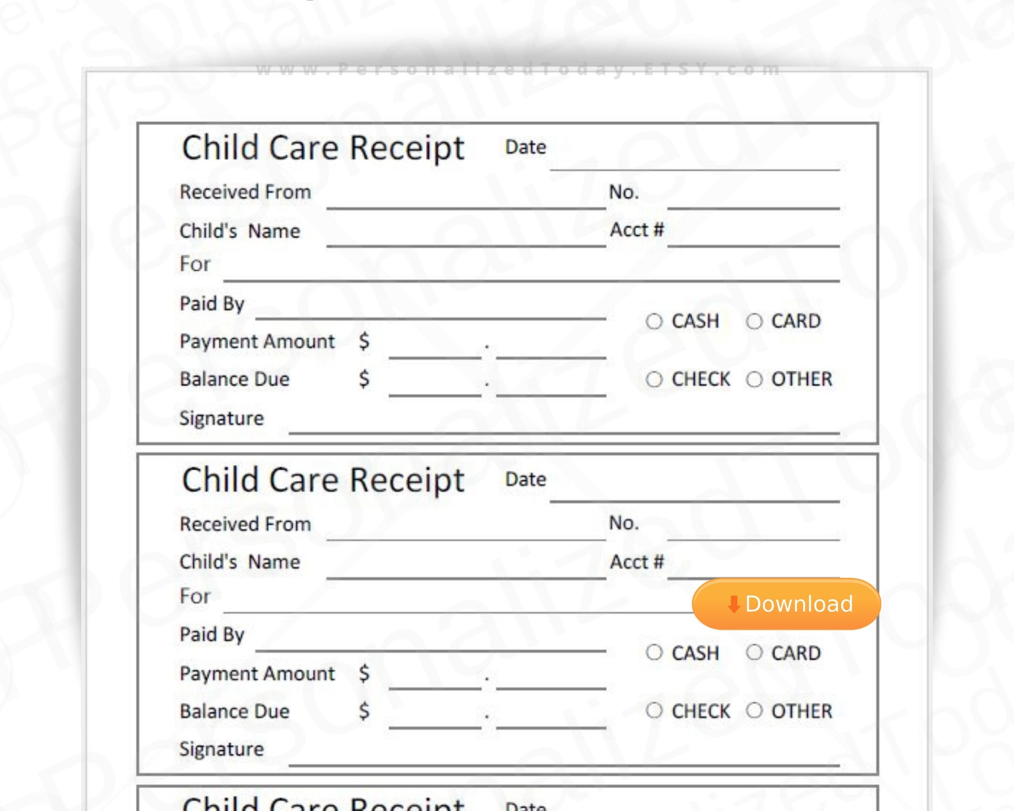 Fillable Child Care Receipt Template