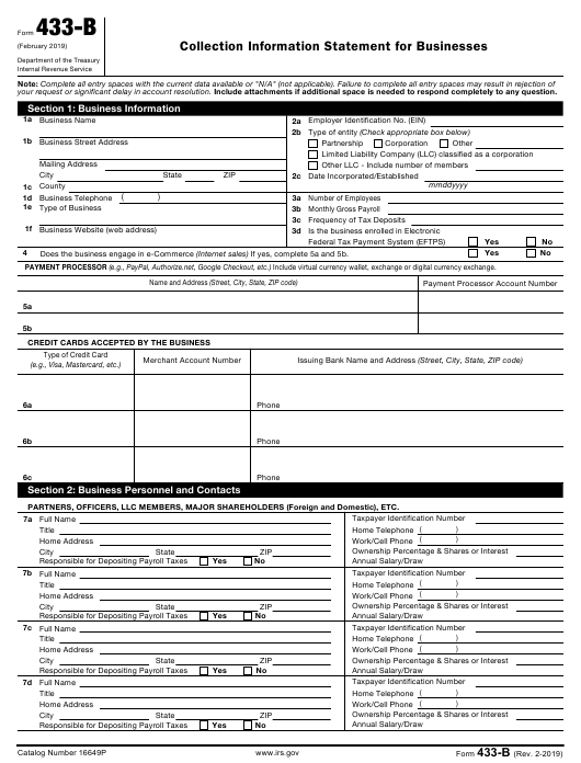 Fillable Form 433 B For BUSiness