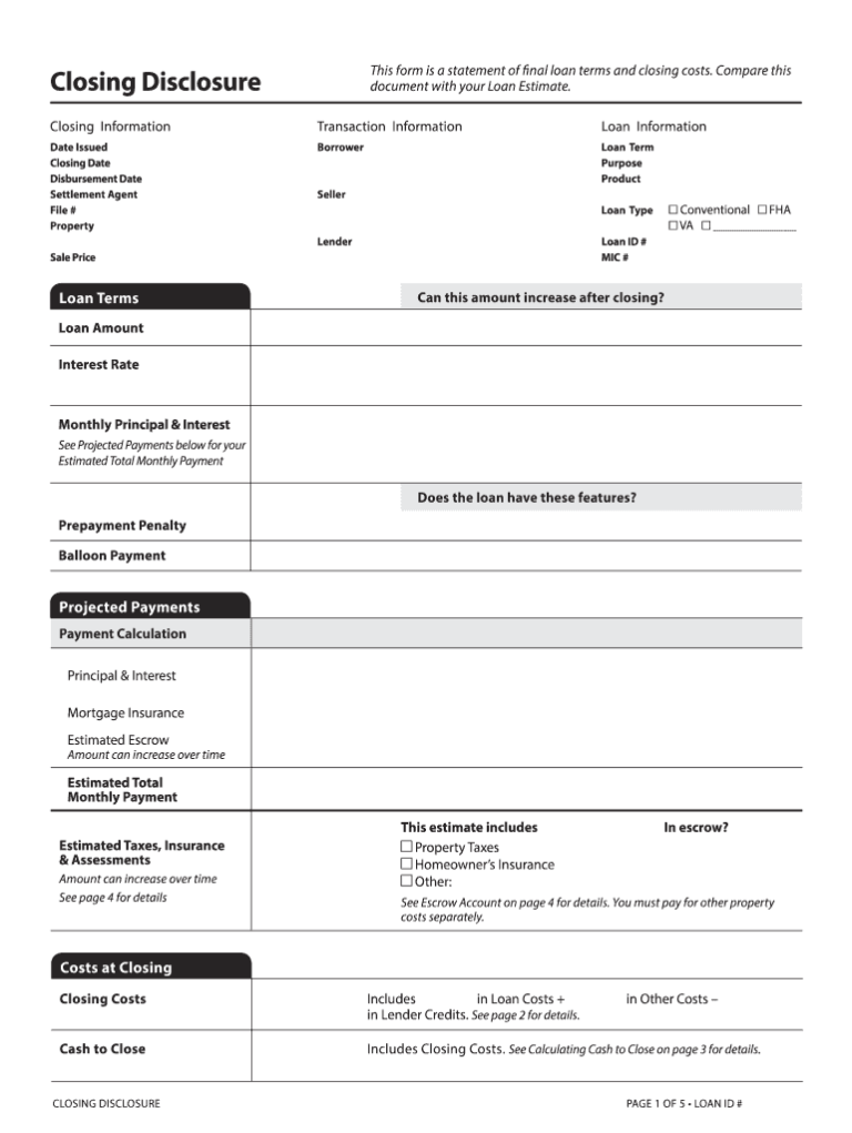 Fillable Loan Estimate And Closing Disclosure Forms Fillable Form 2023