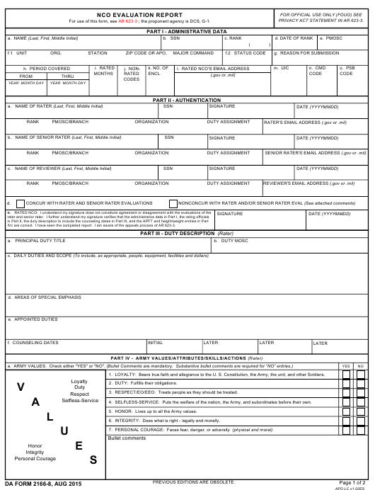 Fillable Ncoer Form 2166 8