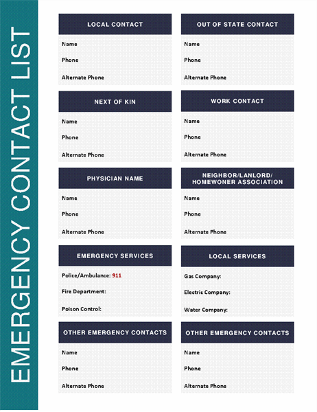 Free Printable Emergency Phone List