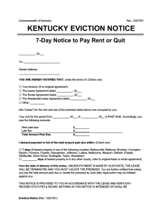 Free Printable Eviction Notice Kentucky - Fillable Form 2024