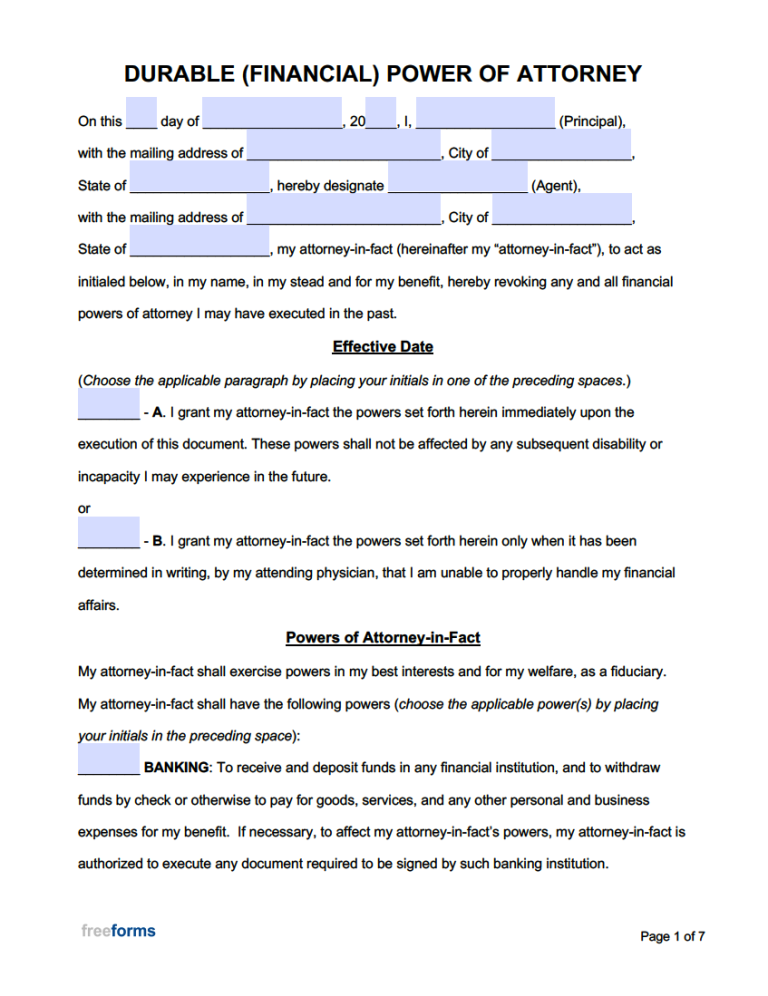 Free Printable Forms For Power Of Attorney - Fillable Form 2023