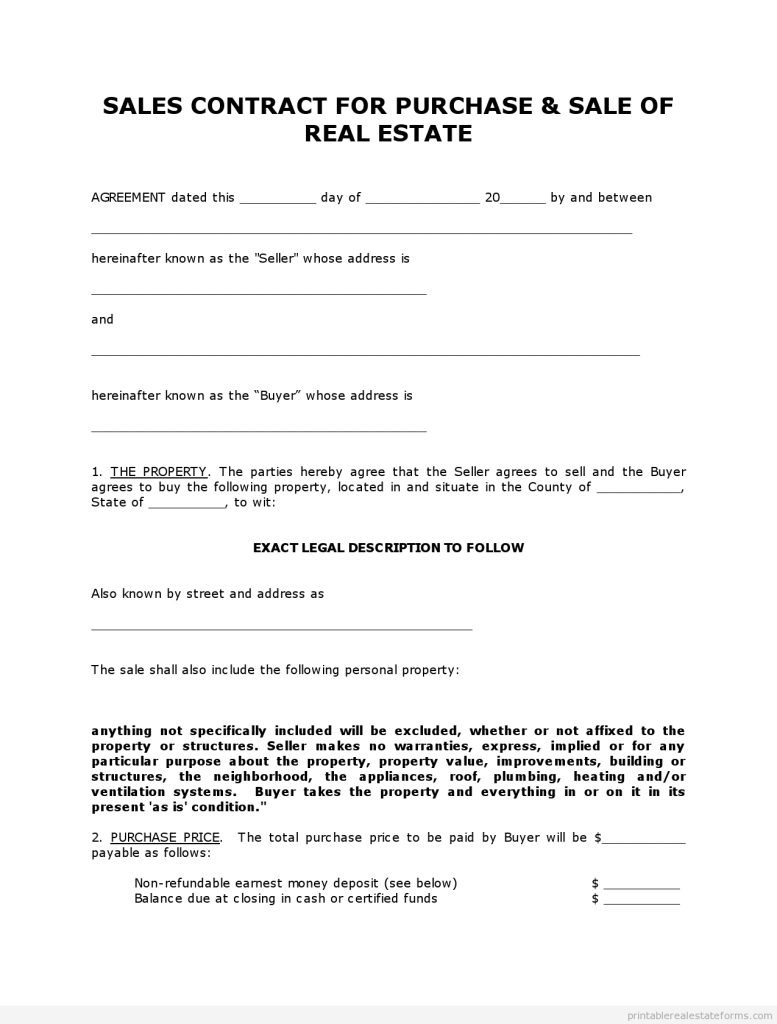 Free Printable Land Contract Forms