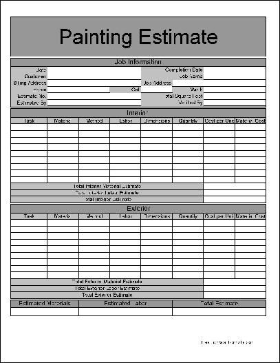 Free Printable Painting Estimate Forms