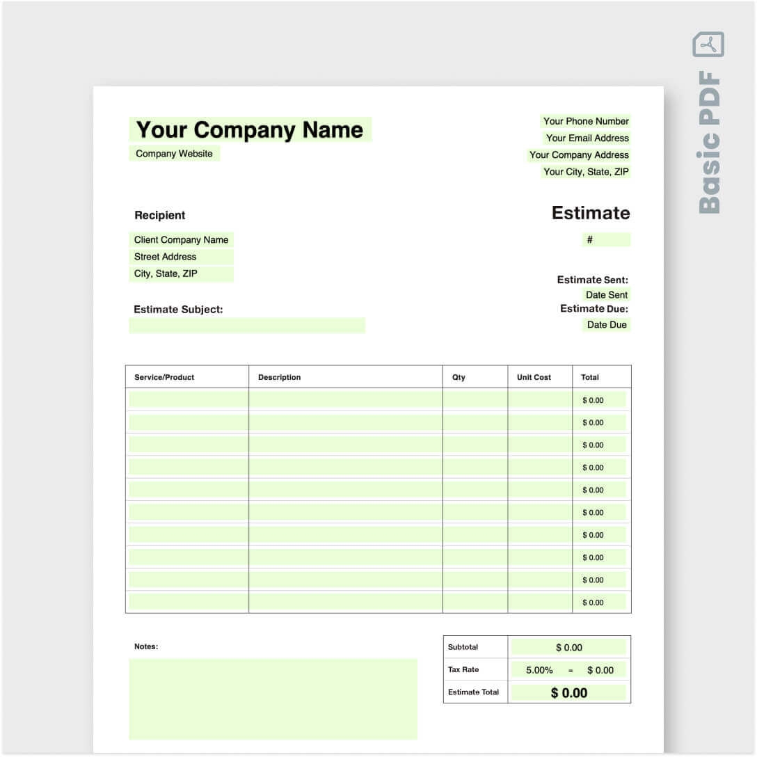 Free Printable Plumbing Estimate Forms Fillable Form 2023