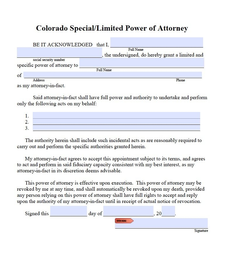 Free Printable Power Of Attorney Forms For Colorado