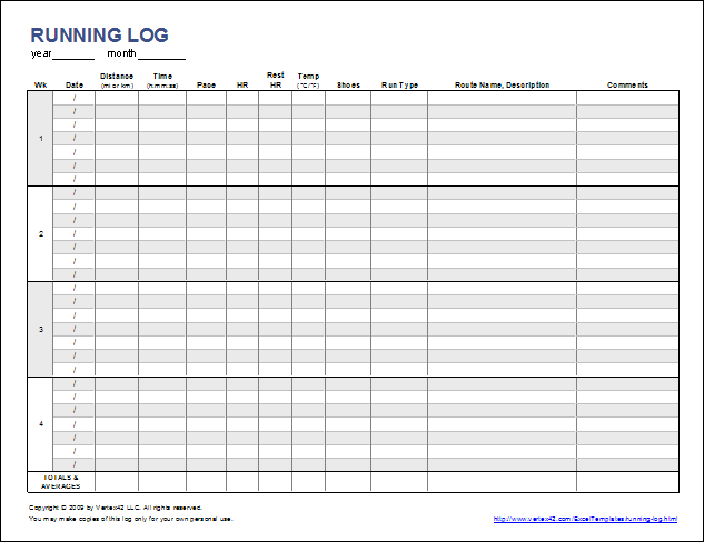 Free Printable Running Log