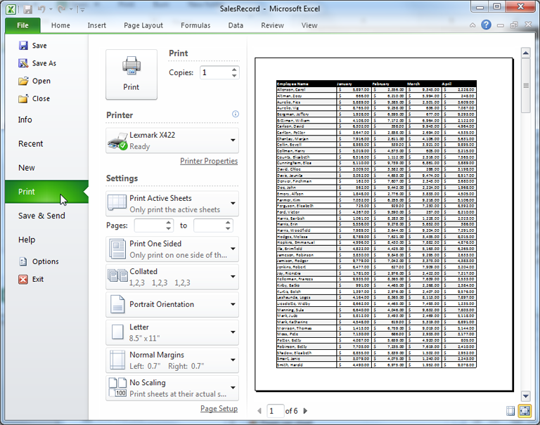 Print Format Excel 2010