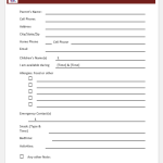Printable Babysitter Form For Parents