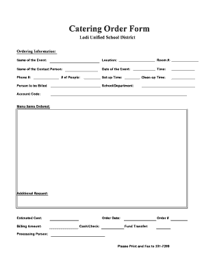 Printable Blank Catering Order Form