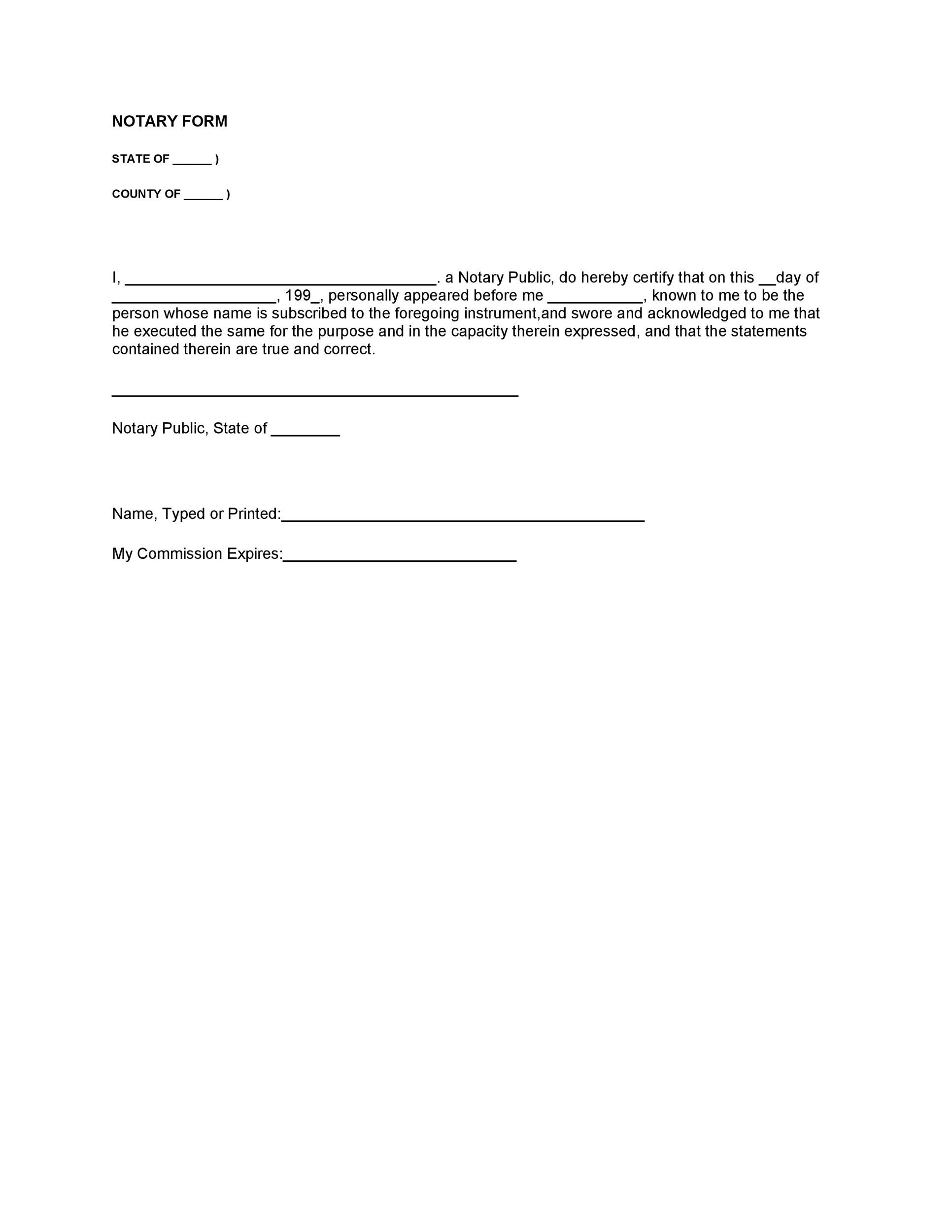 Printable Blank Notary Form