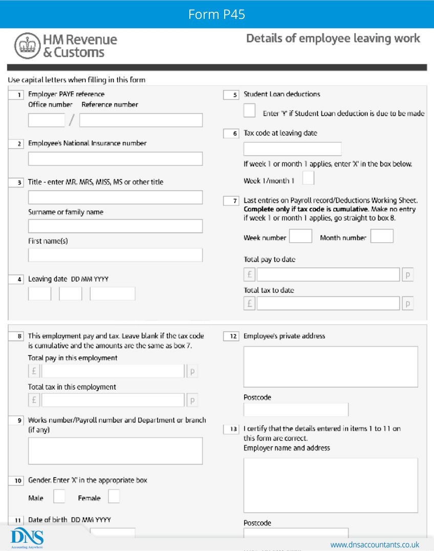 Printable Blank P45 Form