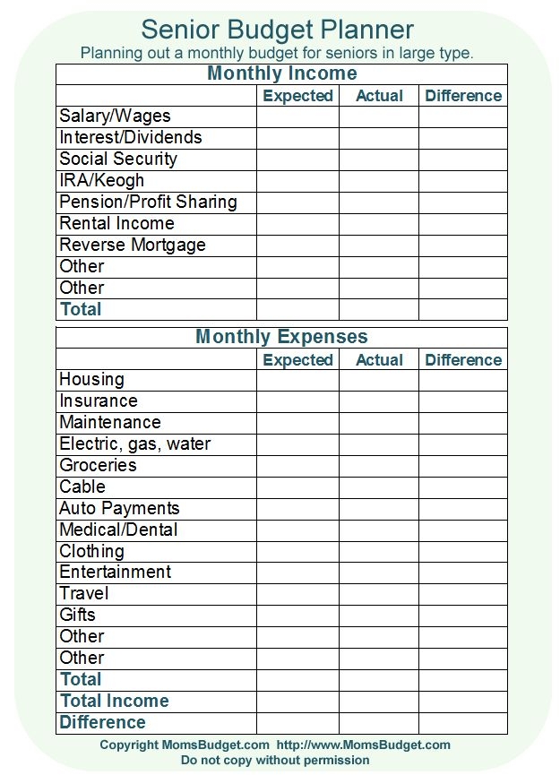 Printable Budget Worksheet For Senior Citizens Fillable Form 2023