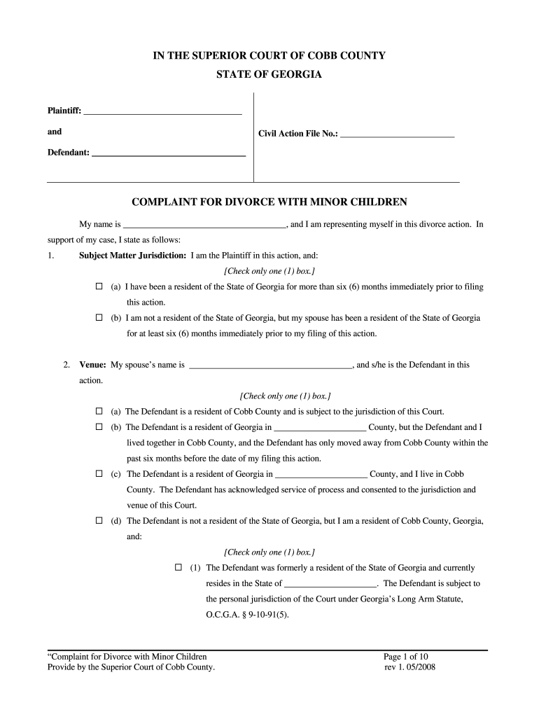 Printable Divorce Forms For Georgia