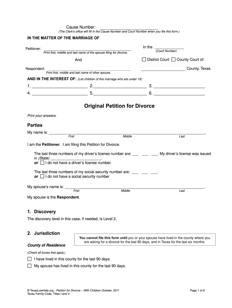 Printable Divorce Forms Texas