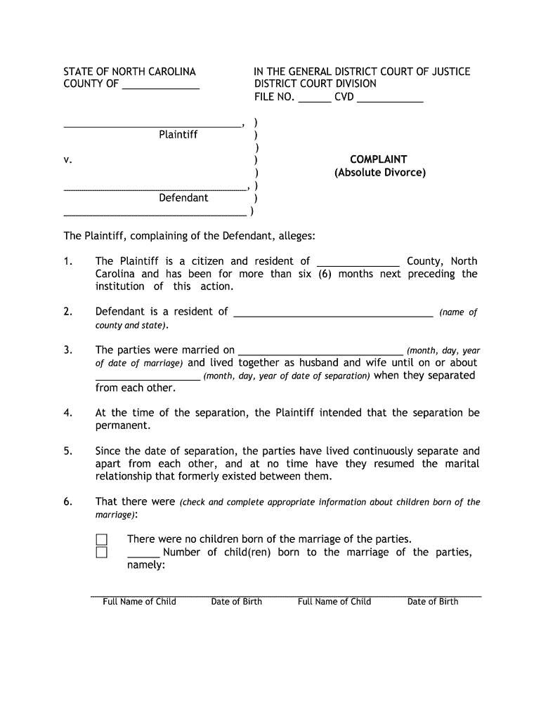 Printable Divorce Papers For Nc