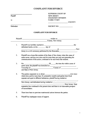 Printable Divorce Papers For New Jersey