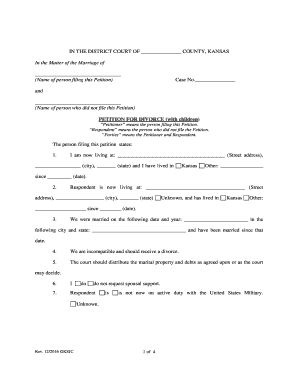 Printable Divorce Papers Kansas Fillable Form 2024