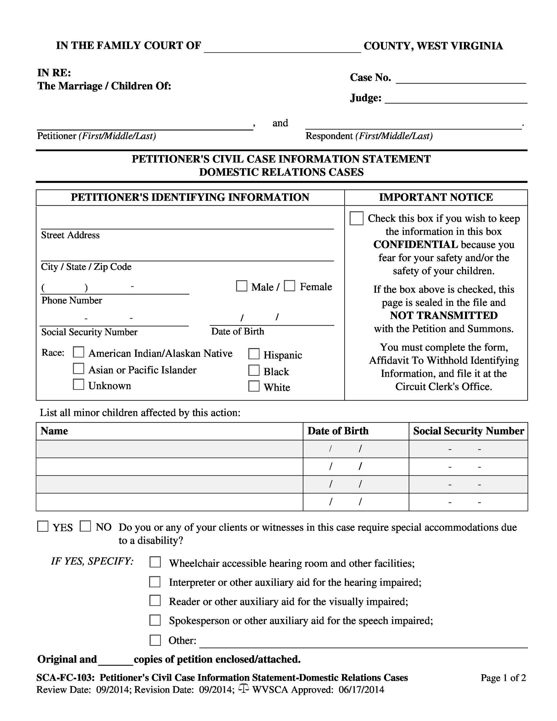 Printable Divorce Papers With Child